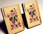 Joker vintage style playing cards on silver cufflinks in FREE gift box