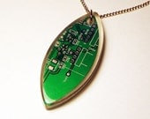 Green computer circuit board necklace in FREE gift box