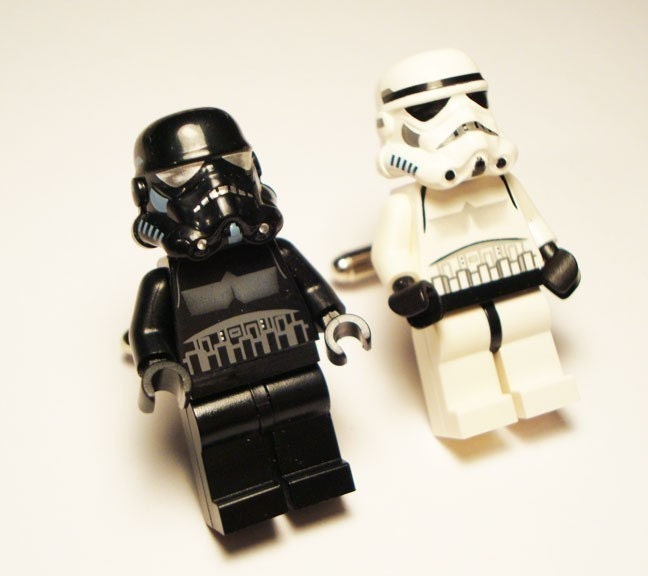 Full body White and Black Trooper LEGO silver toned cufflinks in FREE gift box