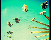 Nursery wall art carnival swing child's room aqua background turquoise summer vintage camera  Fine Art Photo Soaring 8x8