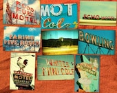 30% OFF SALE - Vintage neon signs, motel sign photography,  retro travel photography, typography - Set of 9 4x6