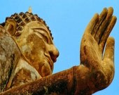 Meditation room travel photography standing buddha buddhism yoga room Thailand asia cobalt blue sky Travel Photography Print