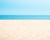 Ocean photography summer decor sandy beach baby blue sky aquamarine landscape simple minimalism outer banks