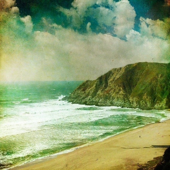 Landscape photography, Pacifica green california photo ocean waves surfing blue green sea view home decor by bomobob