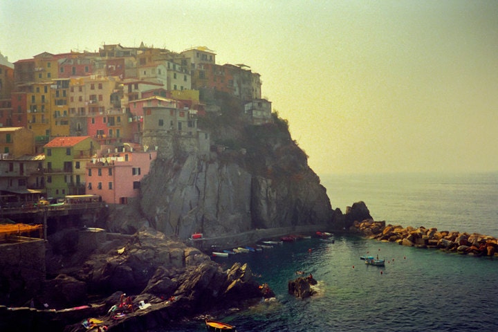 Italy photography Cinque Terre Manarola seaside Europe Italian Riviera pale green pastel - Cinque Terre 8x12