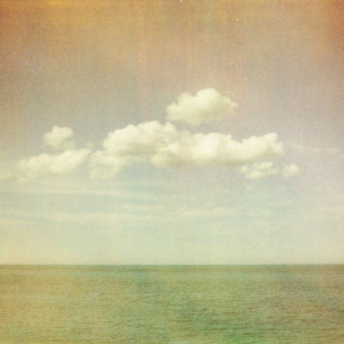 Ocean photography, nautical art, polaroid photo, pastel shades, clouds, nature photograph, modern decor, photo of the sea