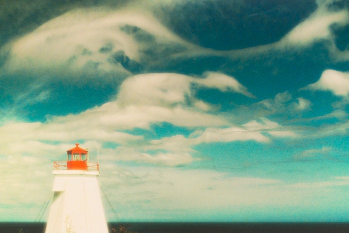 Lighthouse photography teal art nautical art seashore photo ocean print horizon seascape beach east coast - Beacon 8x12