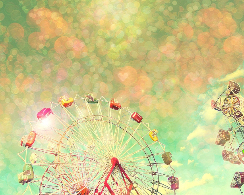 30% OFF SALE - Carnival photos, home decor, nursery art, turquoise, ferris wheel, wall art, baby, circus - Set of 4 5x7 prints