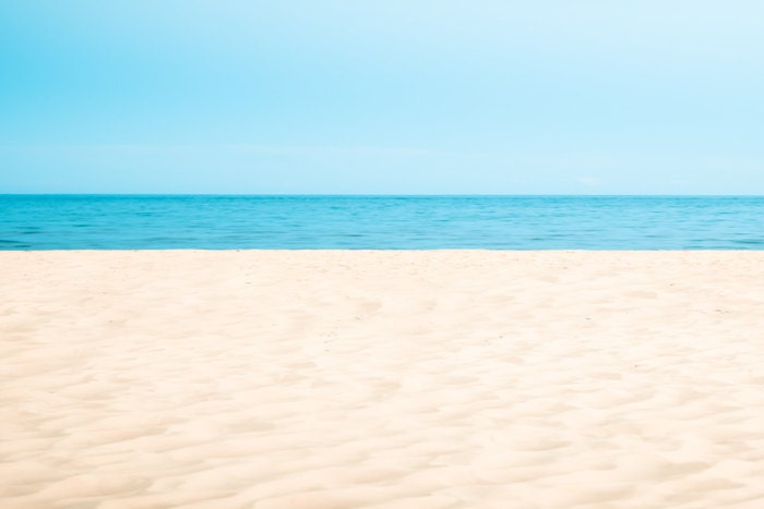 Ocean photography summer decor sandy beach baby blue sky aquamarine landscape simple minimalism outer banks