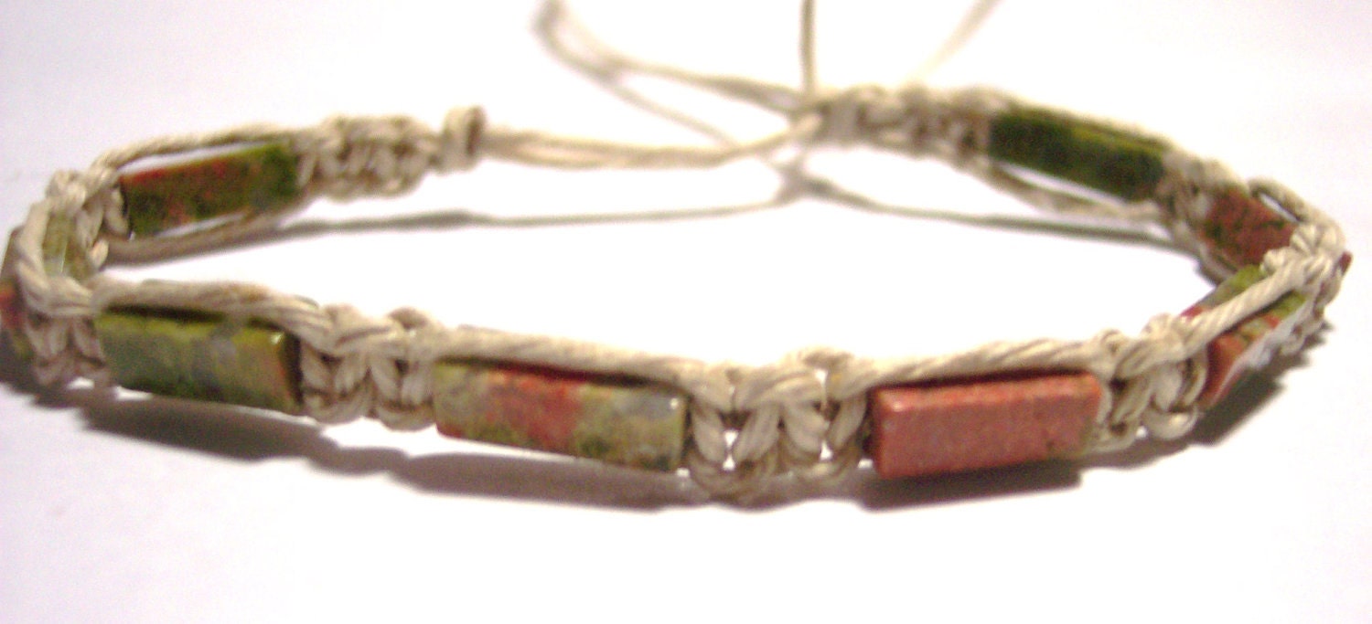 hemp bracelet NATURAL UNAKITE GEMSTONE beads hemp jewelry