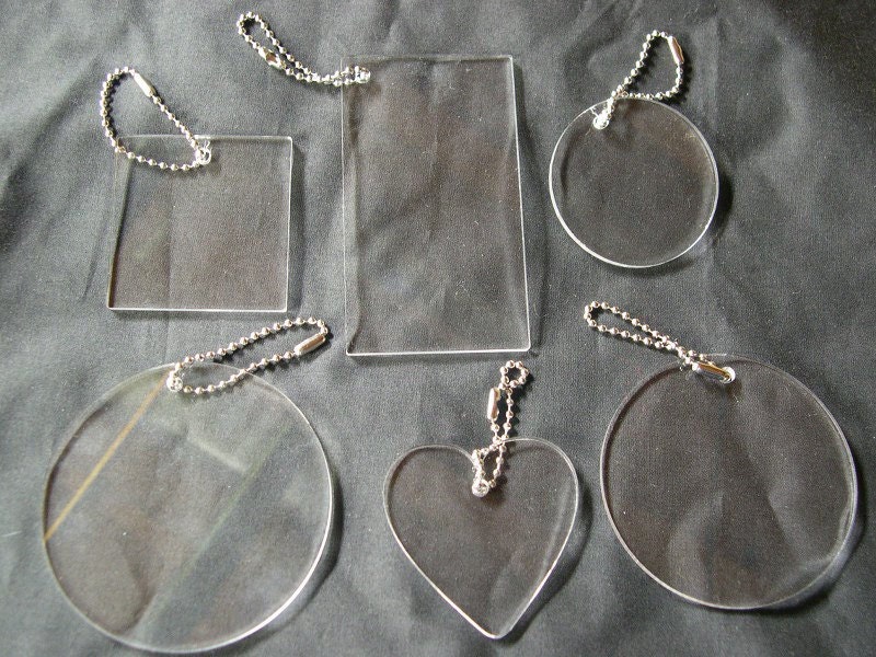Sampler Set Of Acrylic Blanks Key Chains, Circles, Square, Rectangle, and Heart