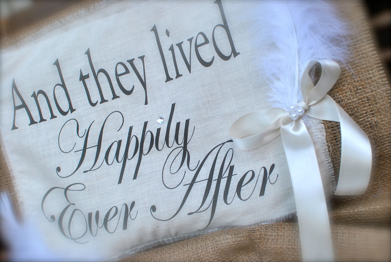 Double sided 'Here comes the bride' 'And they lived happily ever after' burlap sign/banner, for flower girl or ring bearer