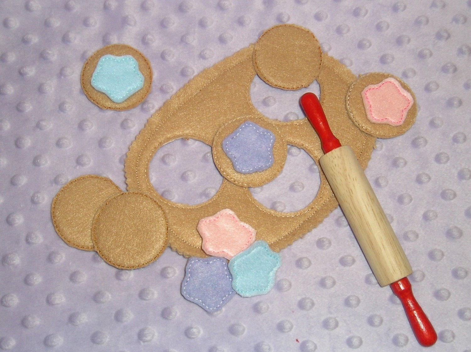 Felt Playfood, Pretend food  Cookie Dough with Frosting and Rolling Pin set of 14 pieces