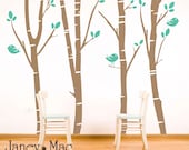 Winter Birch Trees Wall Decal with Birds - Nursery Bedroom - Vinyl Wall Art Room Decor Stickers - CT110