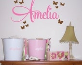 Children's Name with Butterflies Wall Decal - Kids Bedroom Nursery Wall Decor Sticker - Girls Custom Name - CM120A