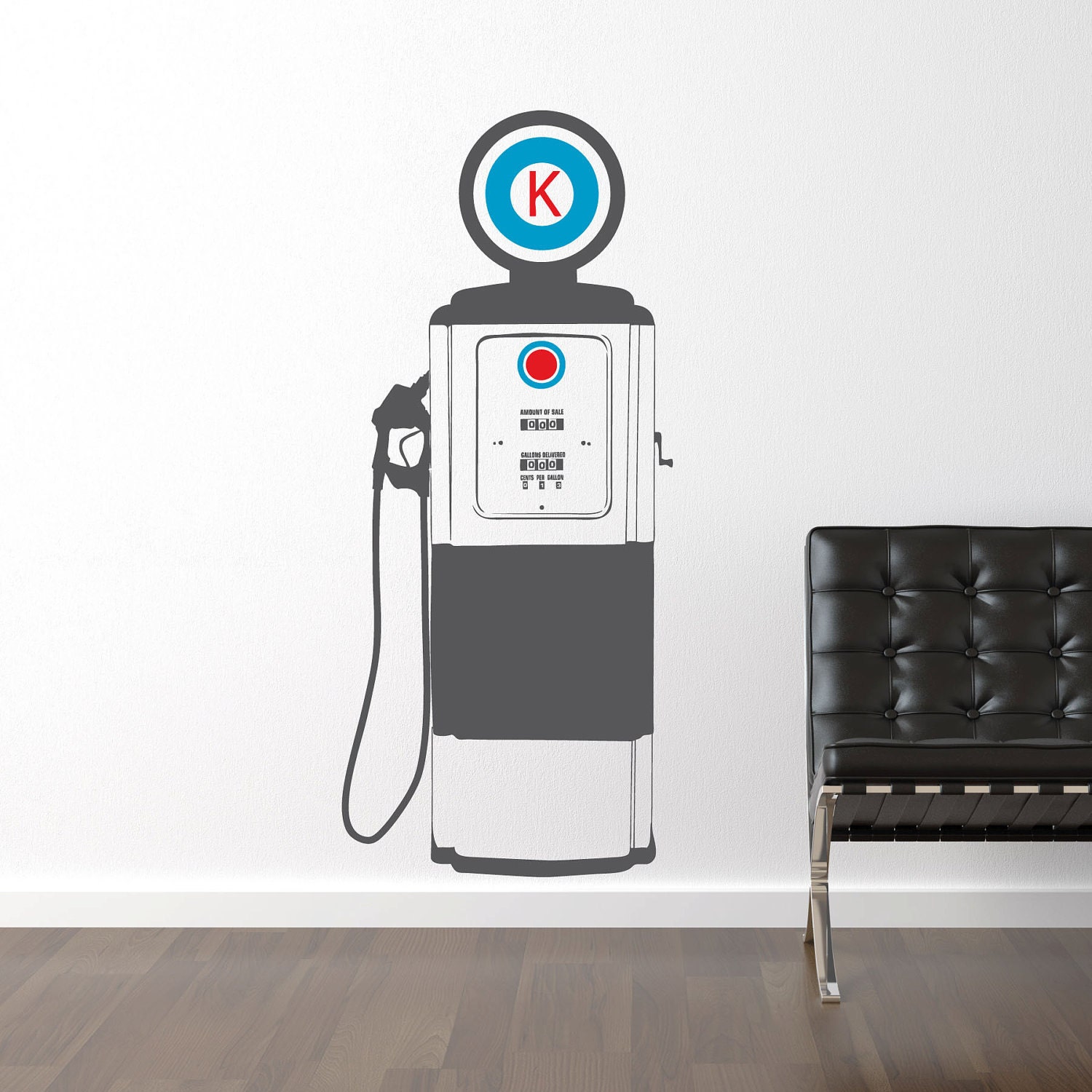 Vintage Retro Wall Decal Gas Pump - Customized Tall Car Gas Pump - Boy Children's Bedroom Nursery Wall Decor Sticker - CB135