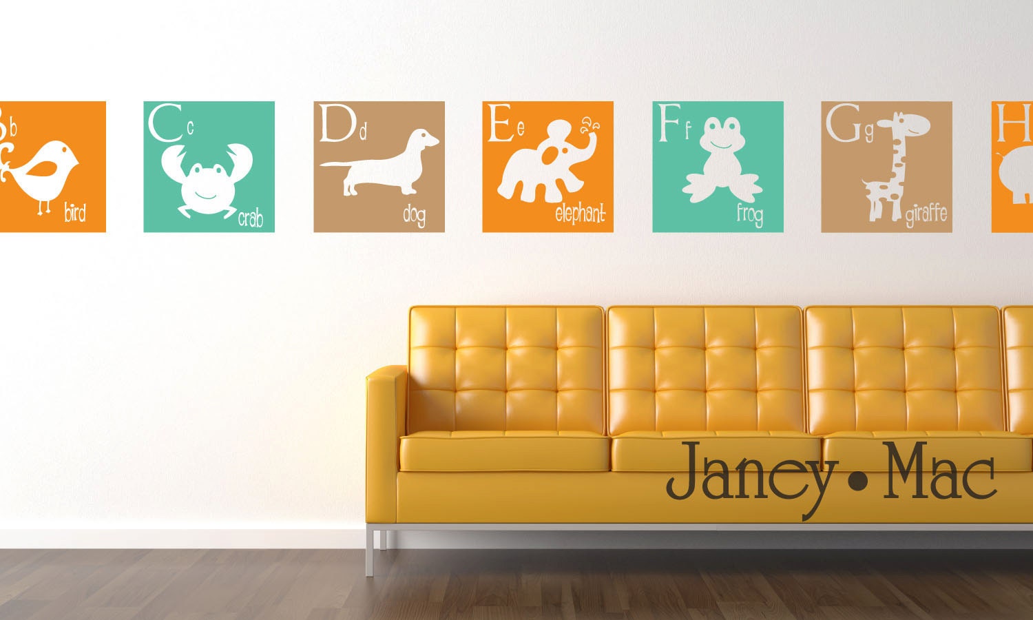 Children's Alphabet Wall Decal - Modern A to Z - Giraffe Monkey Elephant Frog Lion - Vinyl Wall Art Sticker - Kids Nursery - CL103B