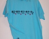 Lambs Hand Stenciled on Aqua Long T Shirt
