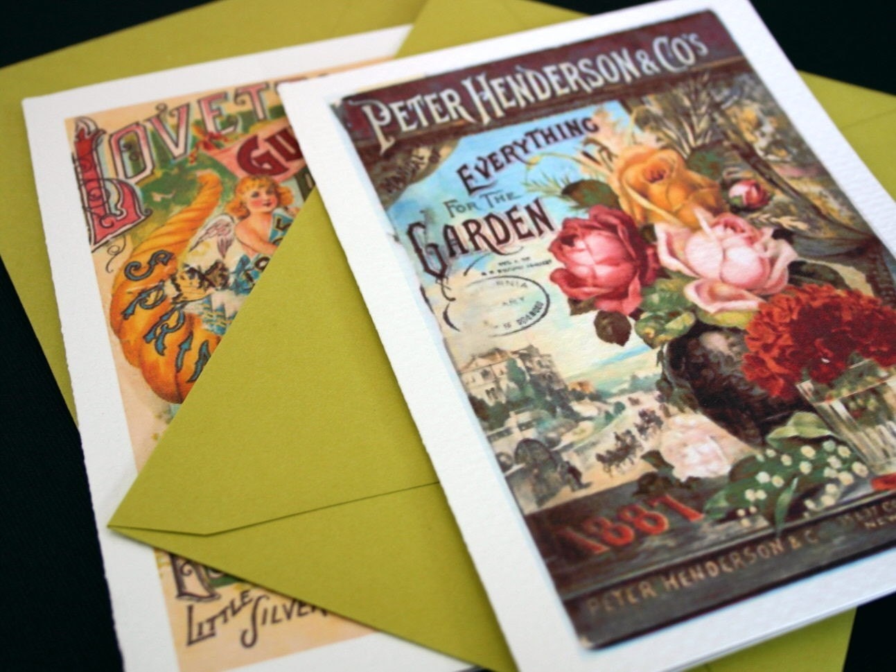 Vintage Seedpacket Folded notecard/stationery set set-6 with green envelopes