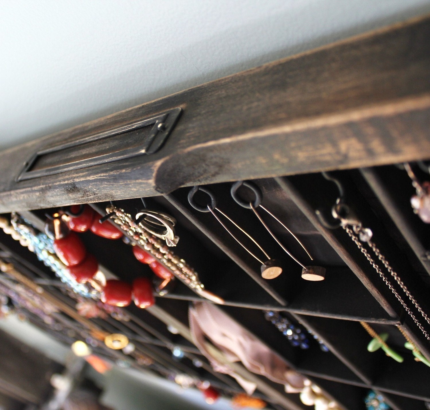 Wall hanging Jewelry Display from Printers drawer