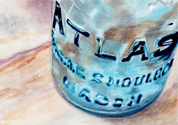 ATLAS Jar ball jar ORIGINAL watercolor painting by Redstreake