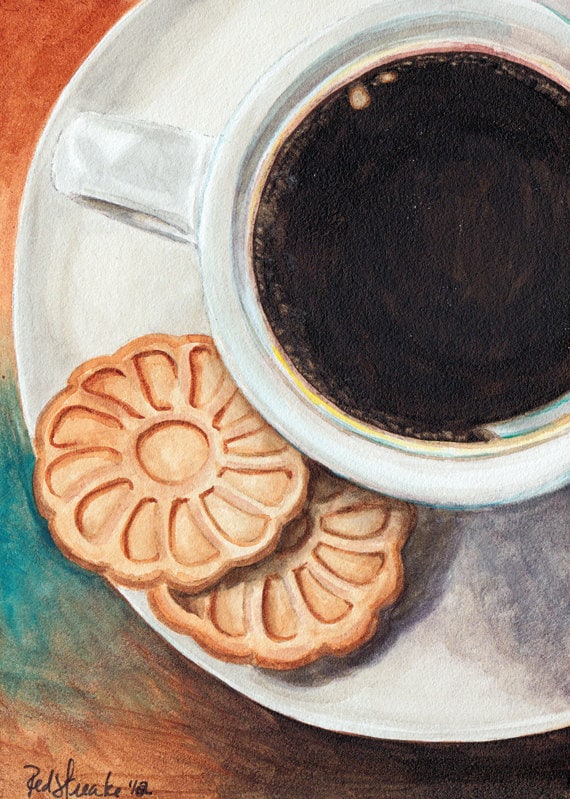 NEW - Coffee Time espresso cookies ORIGINAL watercolor painting by Redstreake