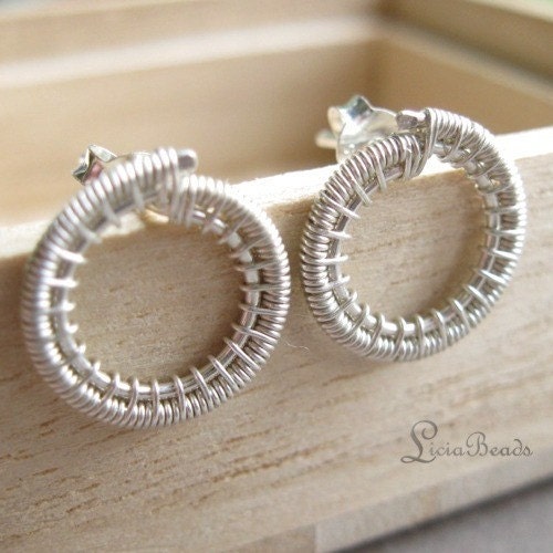 Spinning Circles - hand wrapped sterling silver wire circle earrings