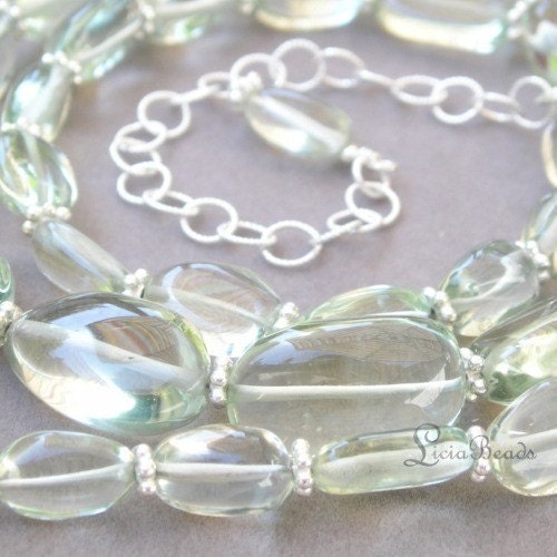 Chunky green amethyst and sterling silver necklace with extension chain