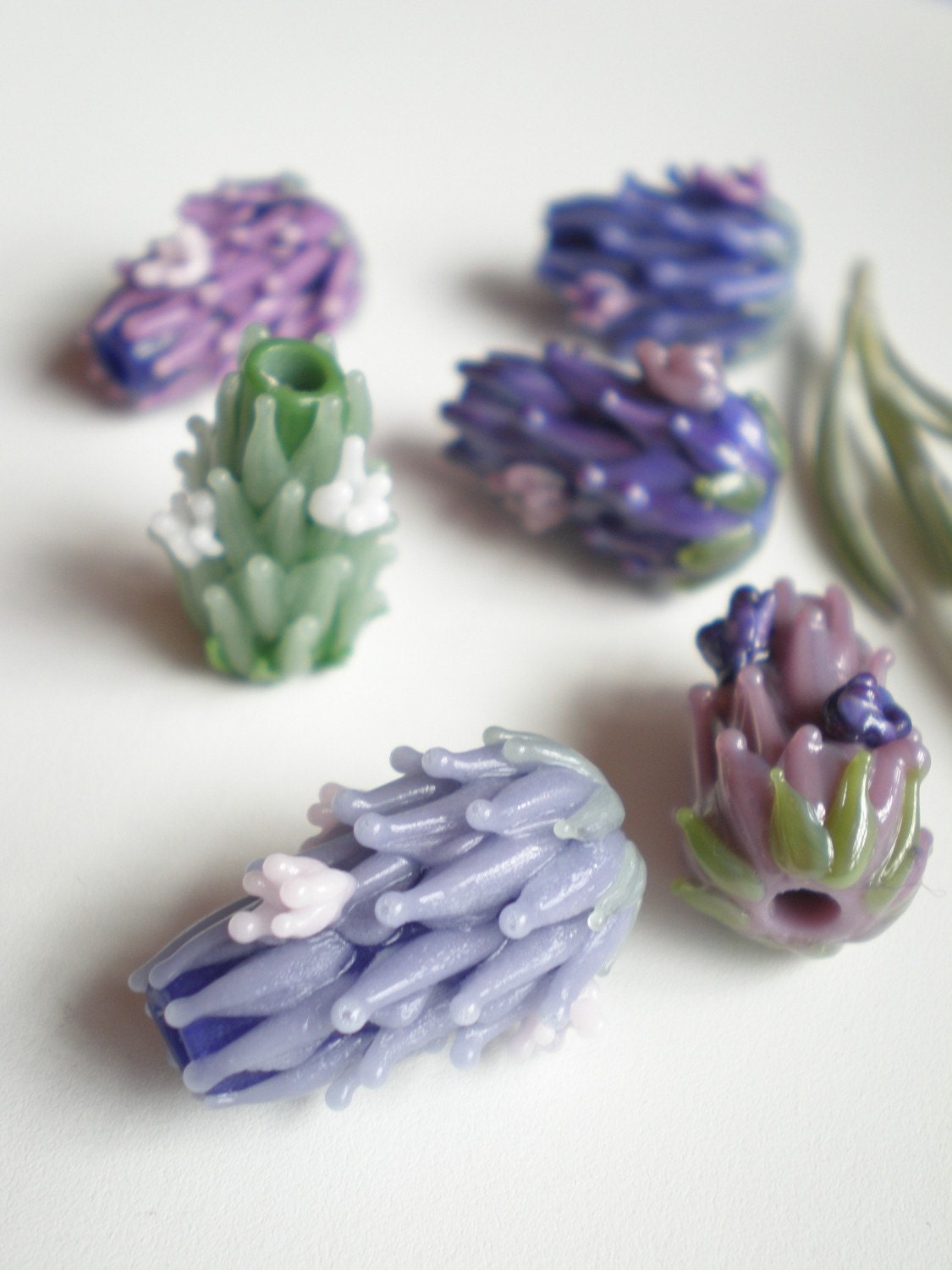 Baby Blooming Lavender Glass Bead Set of 6 Assorted Colors with French Lavender Sachet Buds
