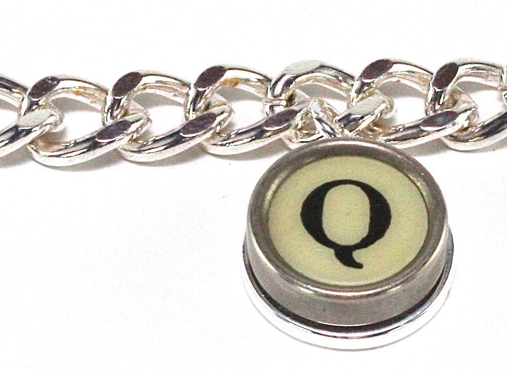Initial Letter Q Typewriter Bracelet - Black or White Keys - Female 