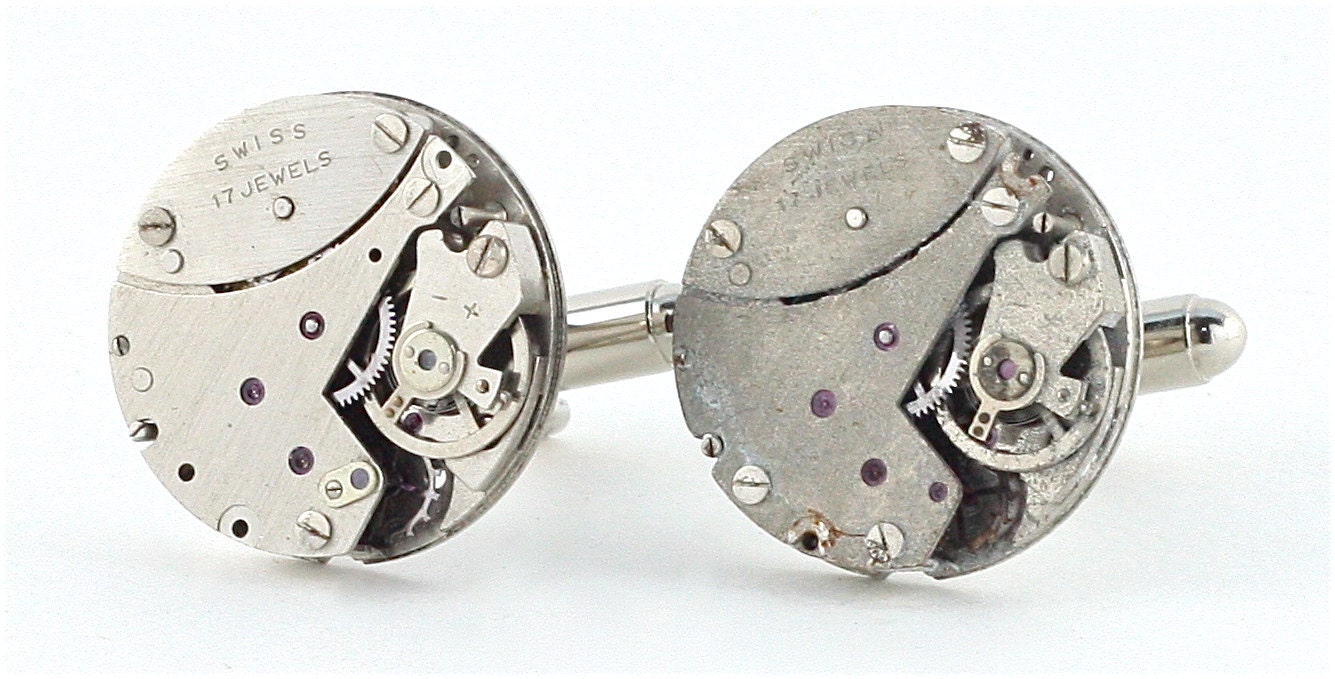 Steampunk Jewelry - Round Watch Movement Cufflinks with Gift Box 