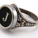 Initial Letter J Antique Typewriter Oak Leaf Ring - Black or White Keys - Fully Adjustable - Jewelry Box