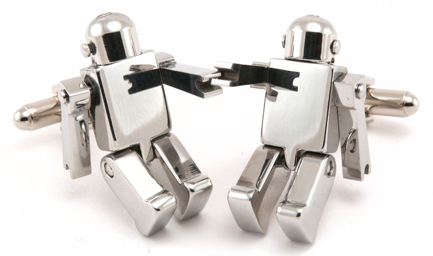 Chrome Robot Cufflinks with Movable Arms and Legs - Free Cuff Link Box