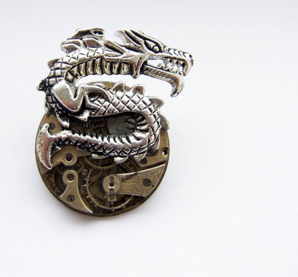 Steampunk Balinese dragon brooch