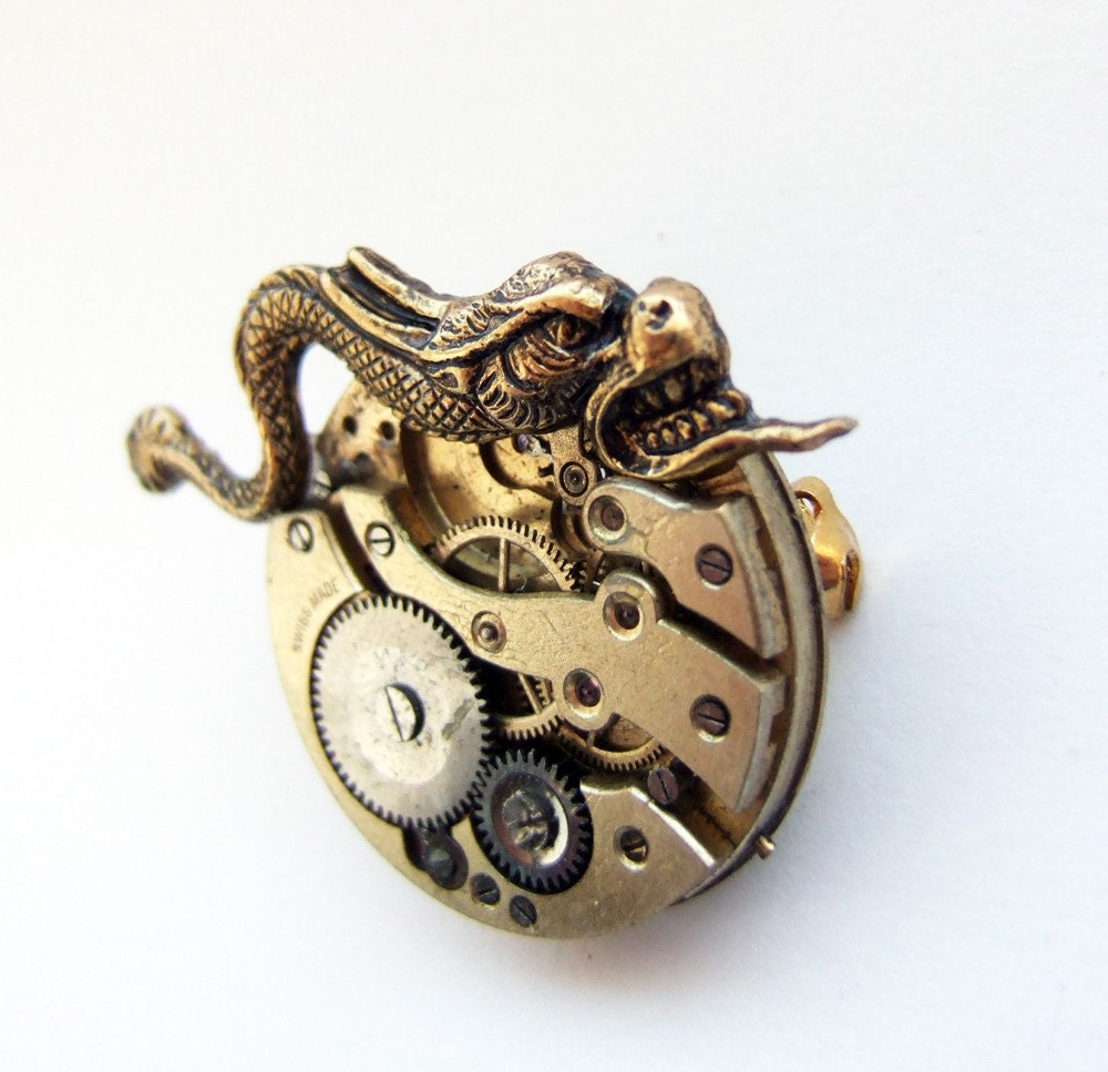 Steampunk gargoyle brooch