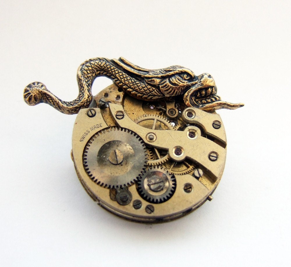 Steampunk gargoyle brooch
