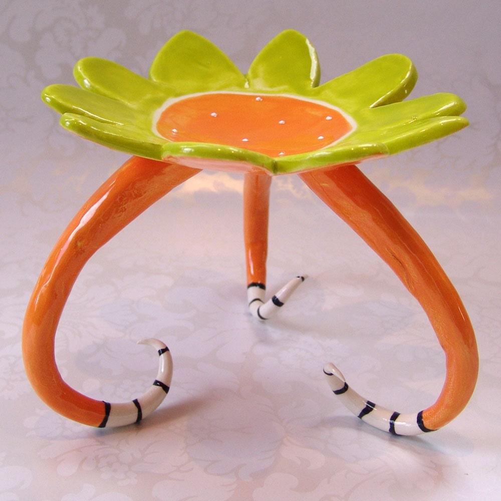 colorful tangerine flower dish candle holder