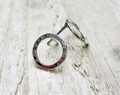 Silver Circle Studs - Fine Silver, Sterling Silver, Modern, Post Earrings, Textured, Hammered - BeadinByTheSea