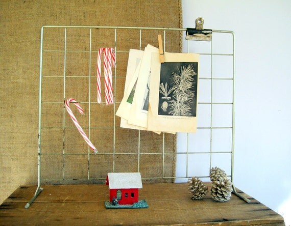 Vintage Industrial Metal Stand Memo Board Upcycled Display