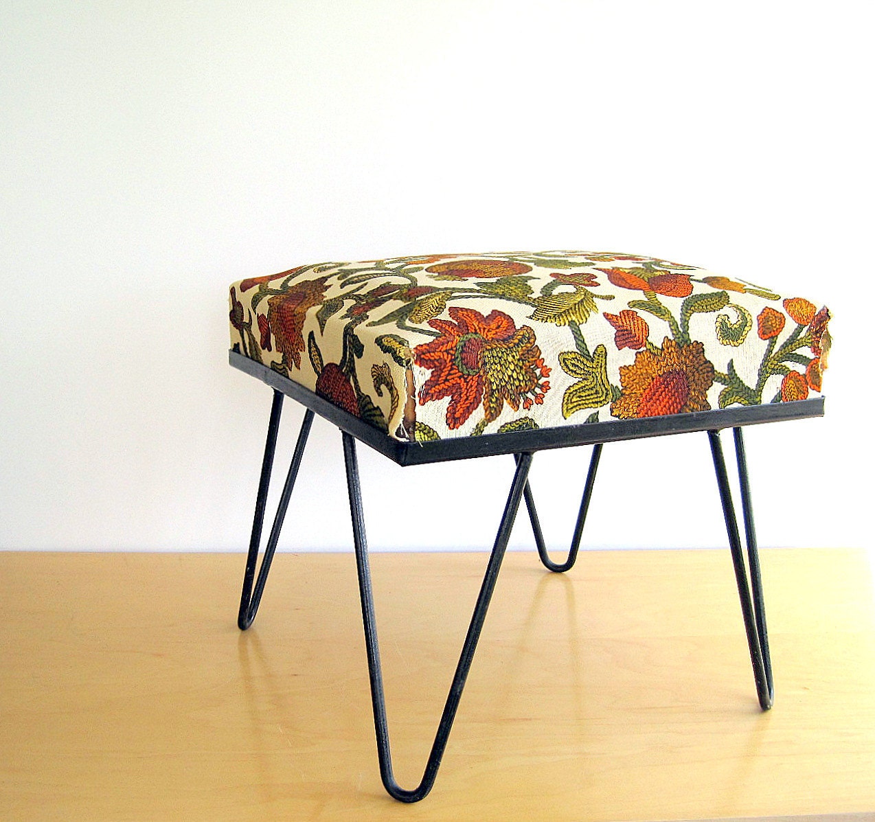 RESERVED FOR KELLY Mid Century Hairpin Leg Stool Ottoman