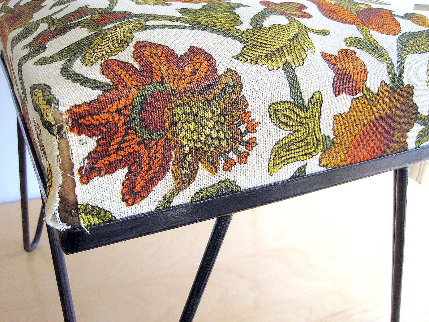 RESERVED FOR KELLY Mid Century Hairpin Leg Stool Ottoman