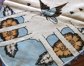 Vintage Embroidered Butterfly Oval Table Runner