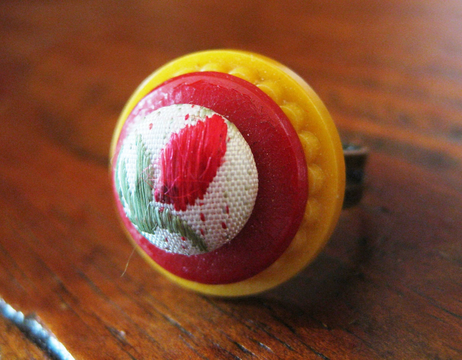 Vintage "Fanciful Tulip" Button Ring in Yellow and Red