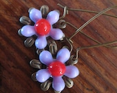 Vintage Findings "Lavender and Red Blooms" Dangle Earrings