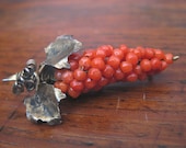 Antique/Vintage Red Coral Grape Cluster Brooch