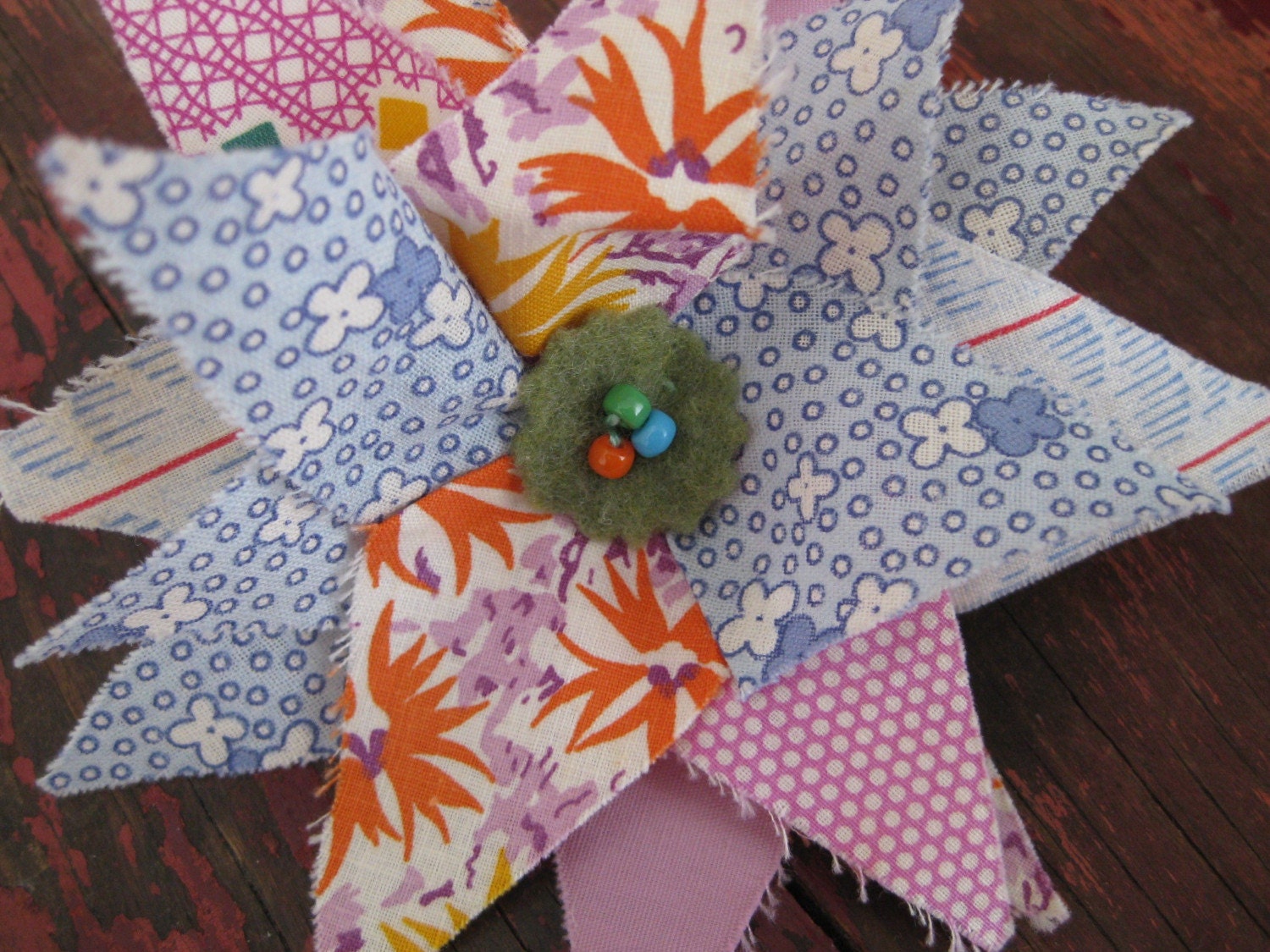Vintage Quilt Scrap "Bloomin' Love" Flower Brooch