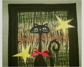 Black Cat and Stars -  Quilted Wall Hanging