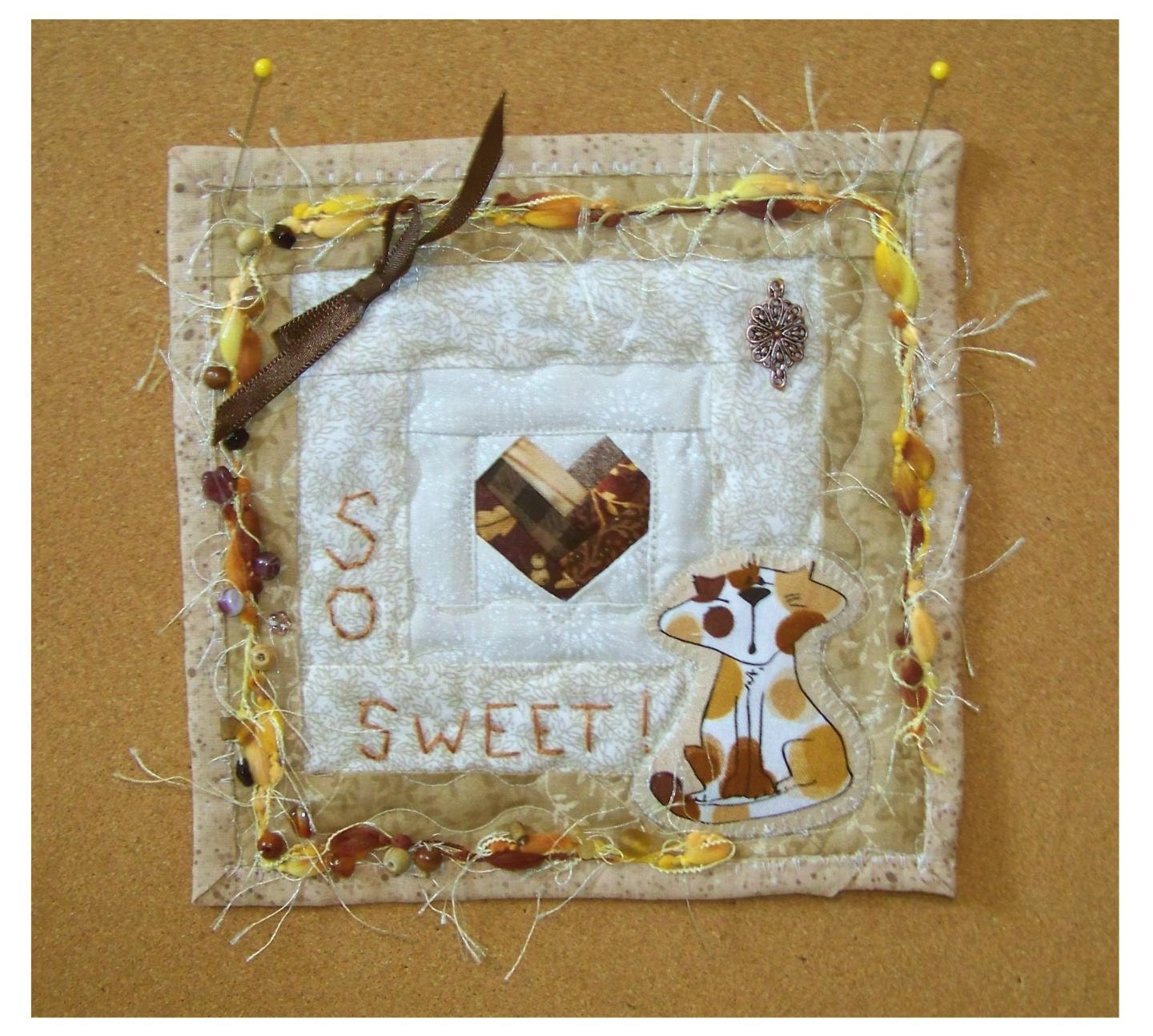 SO SWEET Kitty Mini Art Quilt - Wall Hanging