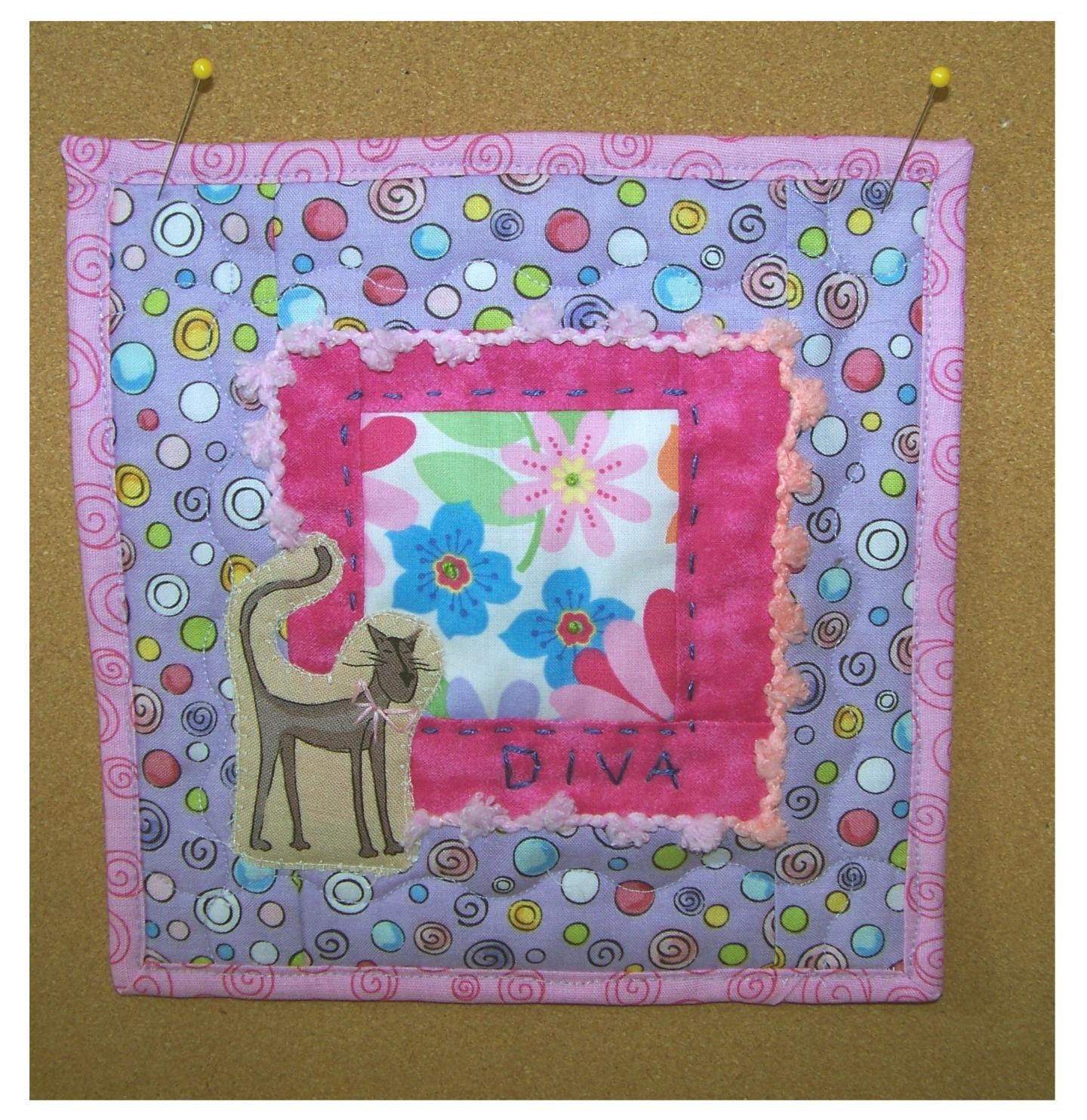 DIVA Kitty Mini Art Quilt - Wall Hanging