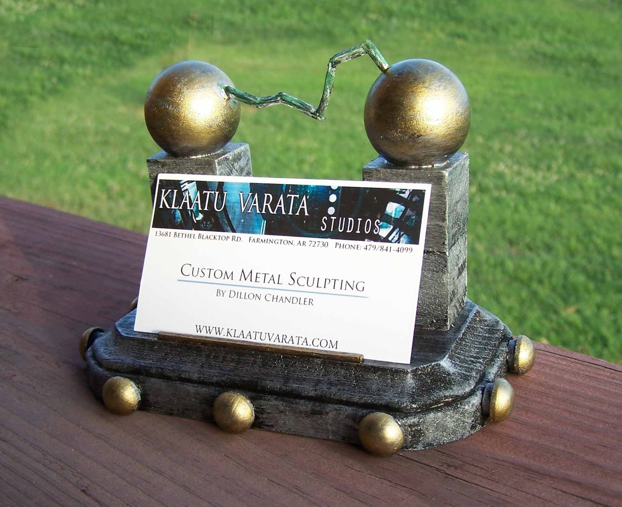 Tesla Coil Wooden Business Card Holder Steampunk Style